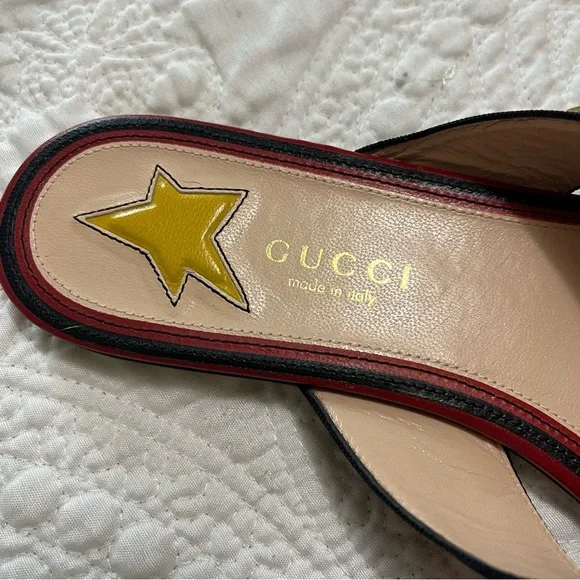GUCCI Web Star Sandal Flip Flop Patriotic Gold Star Red Blue Bow Flat Size 37 - Picture 3 of 8